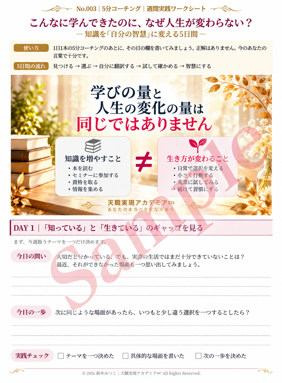 週間実践ワークシート003（サンプル）DAY1のページ